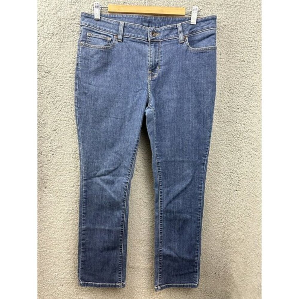 LL Bean Women's Blue Relaxed Fit Low Rise Dark 100% Cotton Denim Jeans 12R